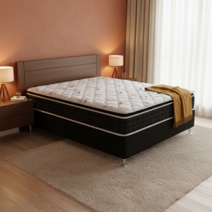 Sommier 2 Plazas D60 Pillow Top Colchón Espuma Alta Densidad