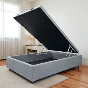 Cama Baúl 2 plazas - Tela Lino Gris - Outlet