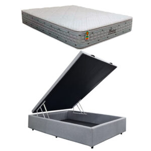 Cama Baúl 2 Plazas Lino + Colchón Resortes Pocket Titanium
