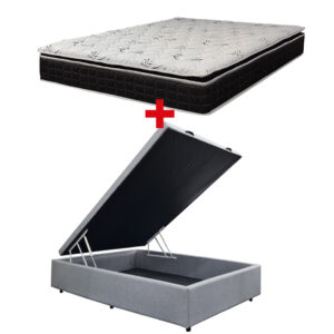 Cama Baúl 2 Plazas Lino + Colchón Espuma EPS D60 Pillow Top