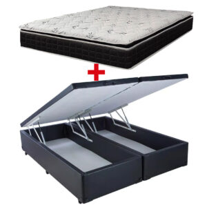 Cama Doble Baúl PU 2 Plazas + Colchón Espuma EPS D60 Pillow Top