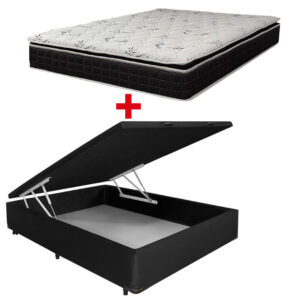 Cama Baúl 2 Plazas Pu + Colchón Espuma EPS D60 Pillow Top