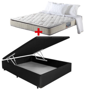Cama Baúl 2 Plazas Pu + Colchón Espuma D28/D70 Magnum