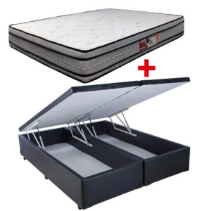 Cama Doble Baúl PU 2 Plazas + Colchón Espuma D45HR Opala