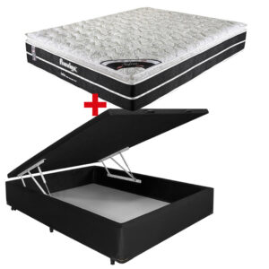 Cama Baúl 2 Plazas Pu + Colchón Resortes Pocket Safira
