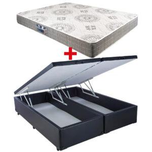 Cama Doble Baúl PU 2 Plazas + Colchón Espuma D33 Sono