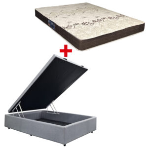 Cama Baúl 2 Plazas Lino + Colchón Espuma D28 Confort