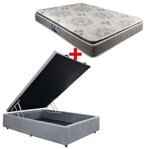 Cama Baúl 2 Plazas Lino + Colchón Espuma D33 Sono Pillow Top