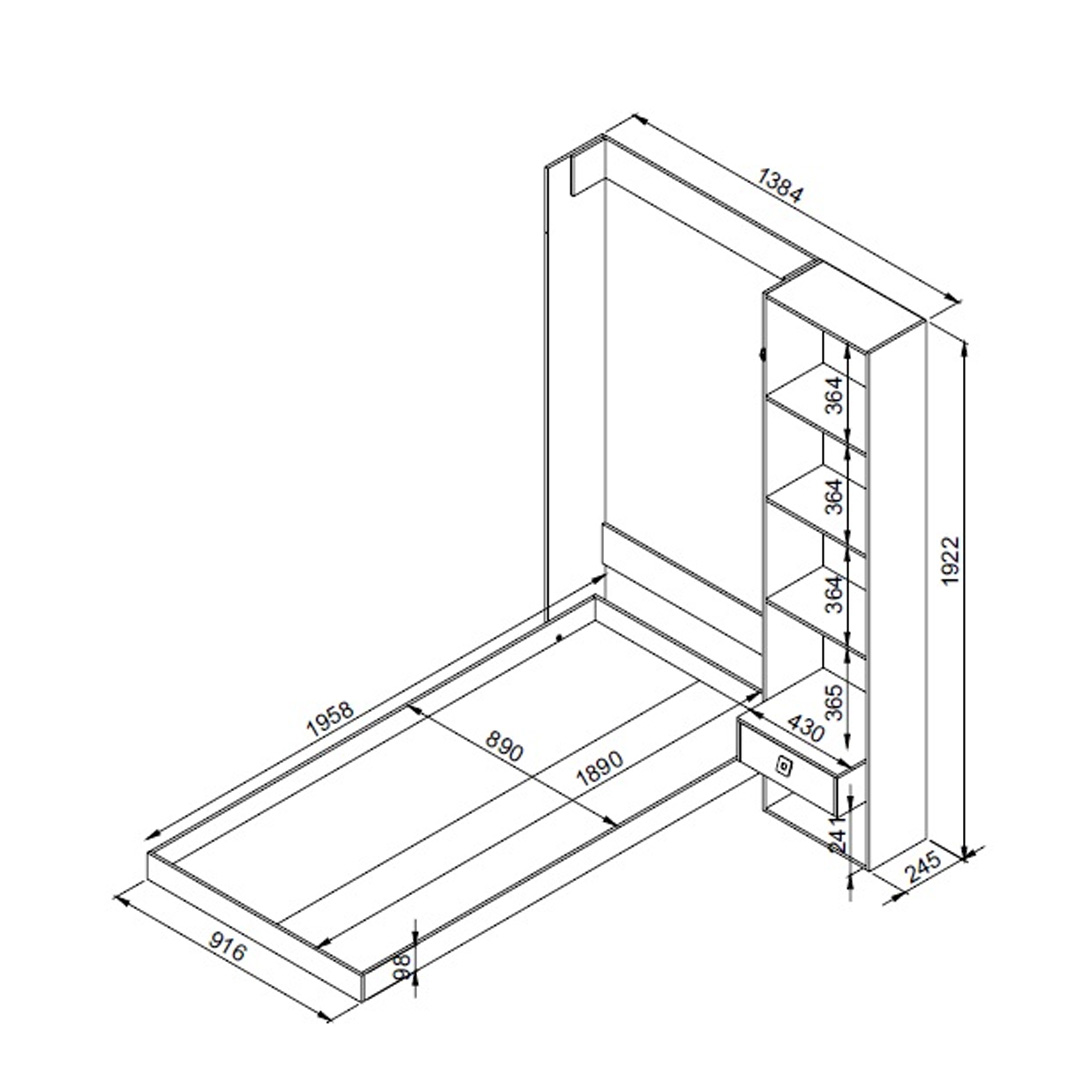 Cama Rebatible con Armario 1 plaza - Vancouver - Imagen 2