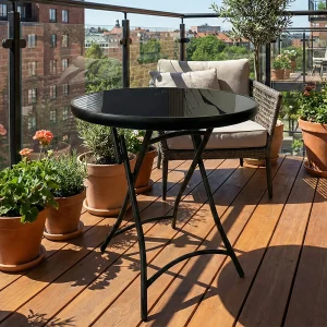 Mesa Plegable Redonda - Vidrio Templado 60 cm - Lunch