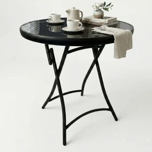 Mesa Plegable Redonda – Vidrio Templado 80 cm – Big