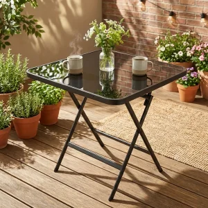 Mesa Plegable Cuadrada – Vidrio Templado 80 cm – Escuadra