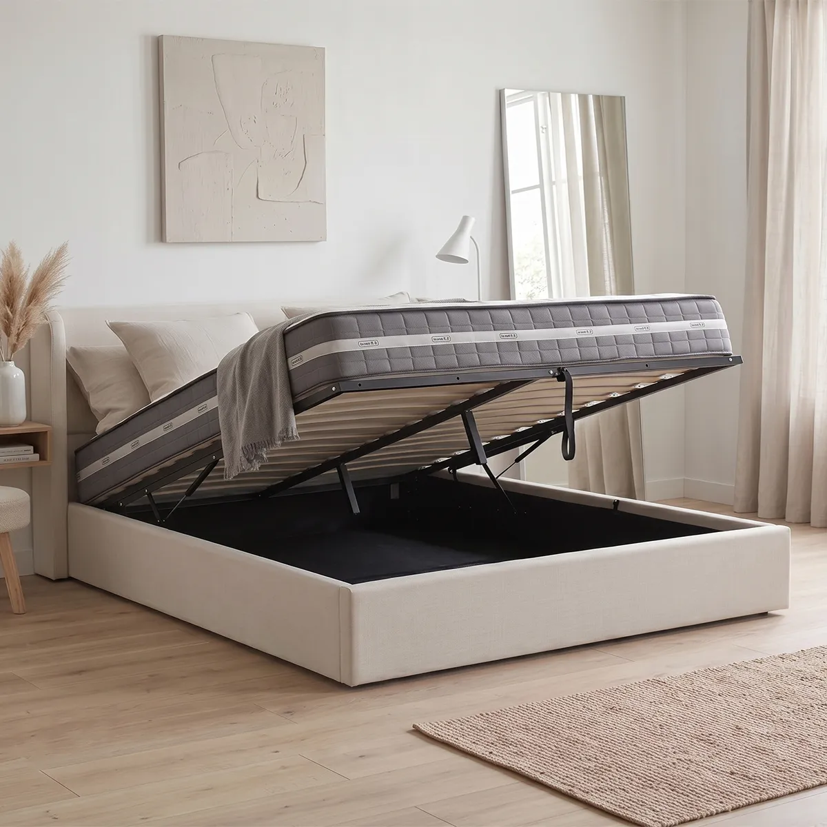 Set Cama Baul Maya Queen Size + Colchon Carbono